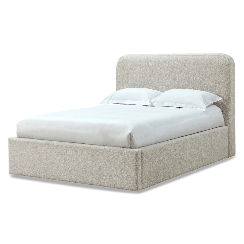 Off-White Upholstered Platform Bed without Mattress in Ricotta Boucle