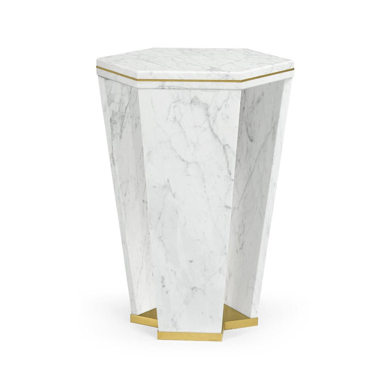 Hexagon in White Calcutta Marble Side Table
