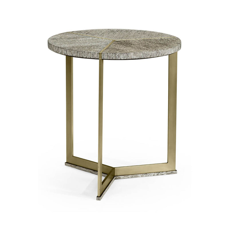 Geometric Round Oak & Brass End Table
