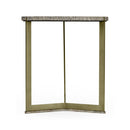 Geometric Round Oak & Brass End Table