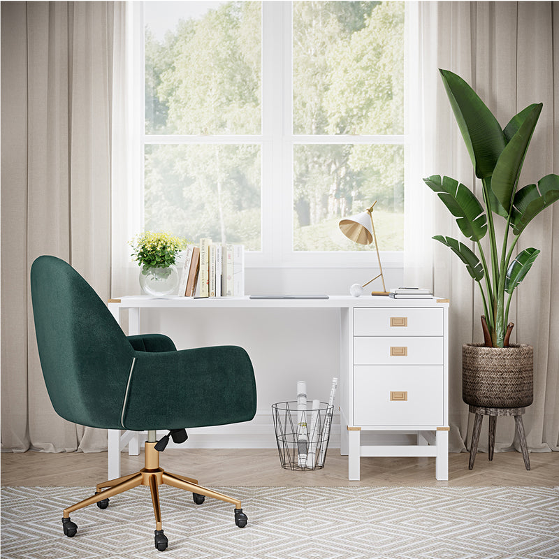 ACH Home Office Upholstered Channel Tufted Office Chair in Emerald Green Velvet DS-D274-705-1