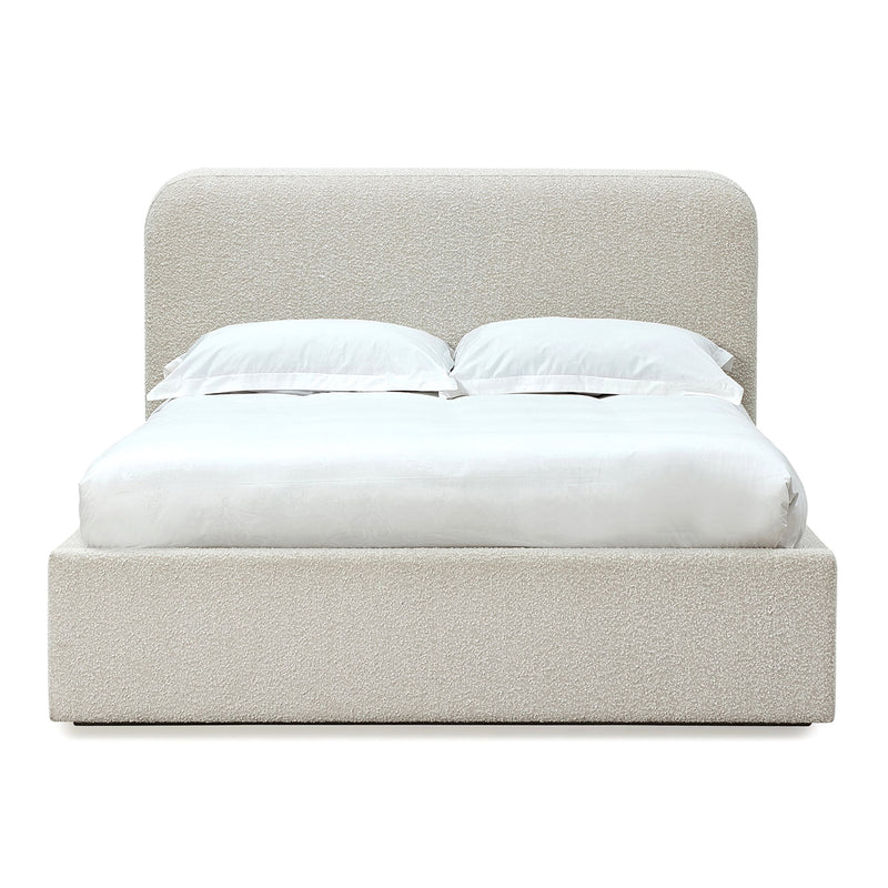 Off-White Upholstered Platform Bed without Mattress in Ricotta Boucle