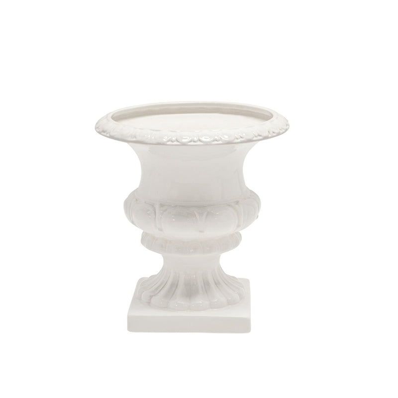 13571-02 White Footed Ceramic Urn 12" - Nabco Furniture Center