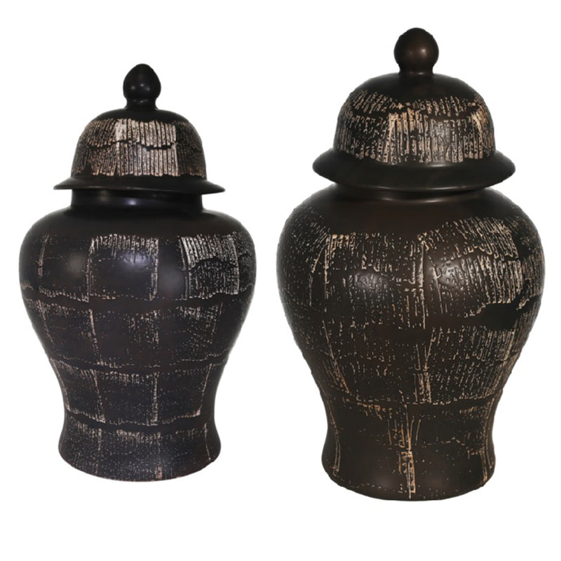 14660-01/14660-02 Ceramic Temple Antique Jar (Set of 2)