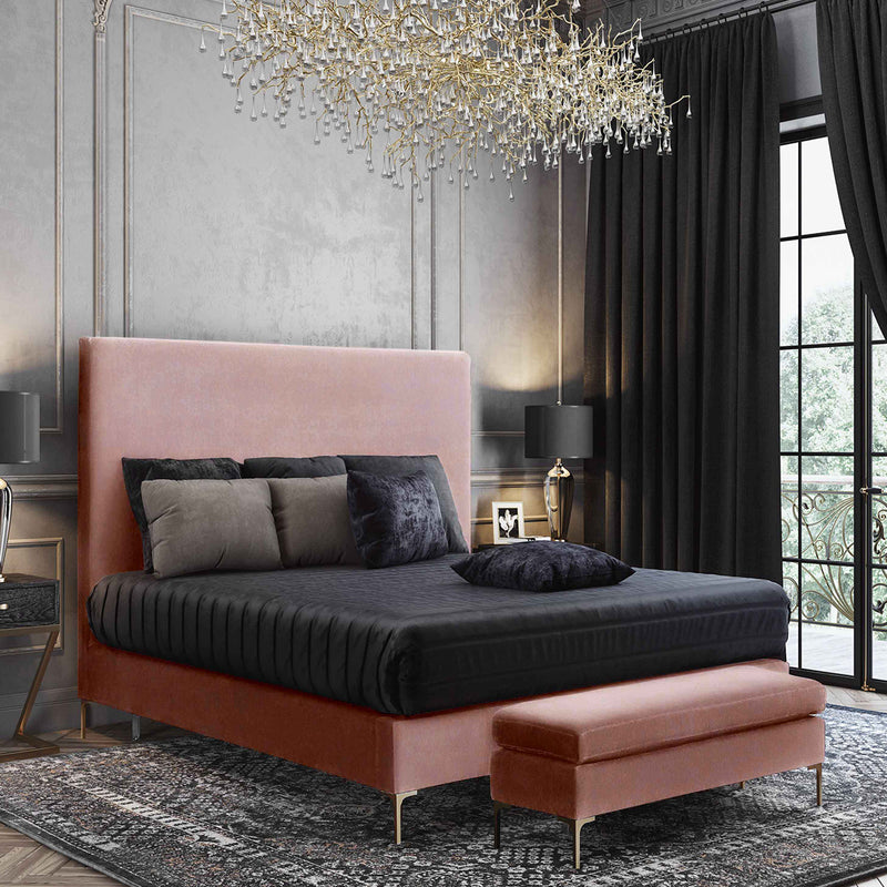 Delilah Blush Textured Velvet Bed without Mattress - Nabco Furniture Center