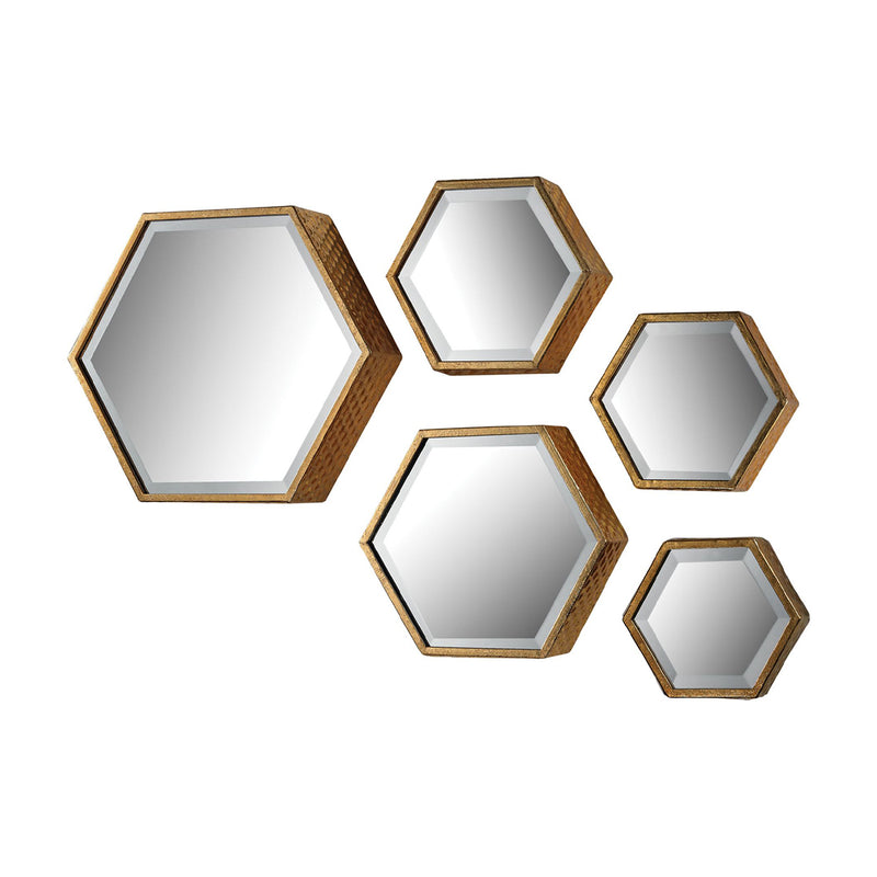 Hexagonal Beveled Mirror in Soft Gold Metal (Set of 5) - ELK Home
