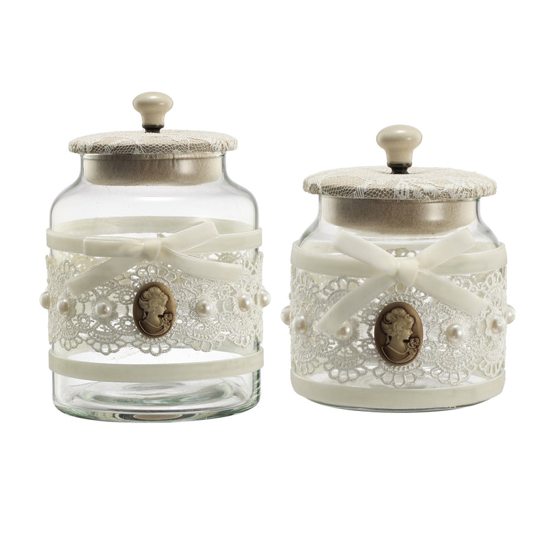Vintage Lace Glass Jar (Set of 2) - Nabco Furniture Center